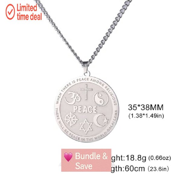 Stainless Steel Coexist Harmony Pendant Necklace Religious Symbol Jewelry - Picture 7 of 8